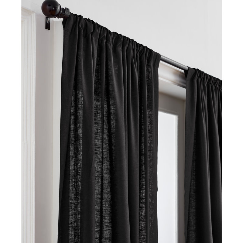 Linen Curtain with Rod Pocket, 52" W x 108" L, Black