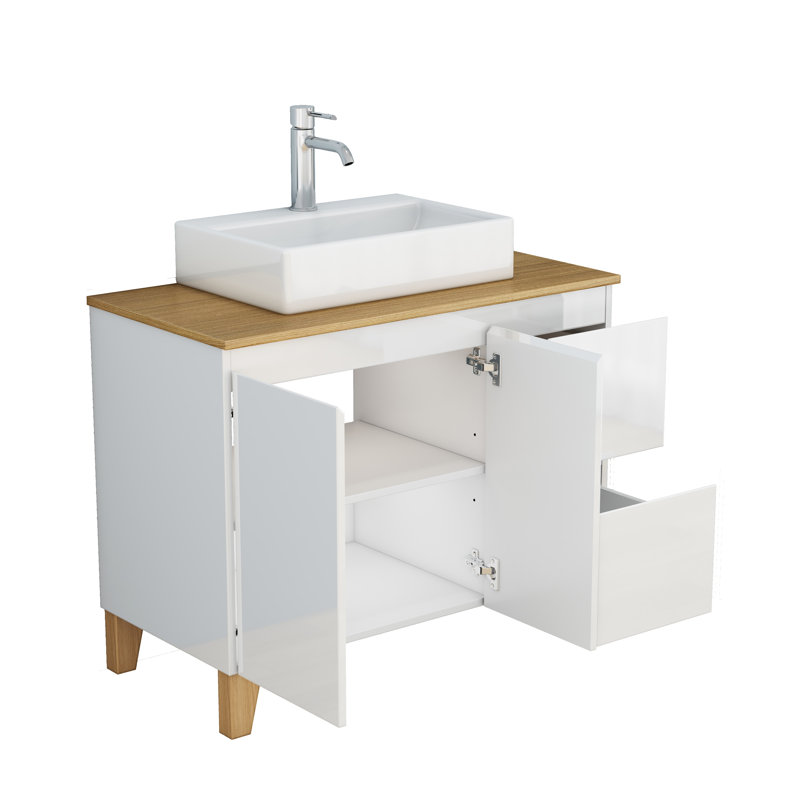 Ensemble de meuble-lavabo moderne 36 po avec lavabo en blanc massif, bois massif et panneau de fibres à densité moyenne 36 po