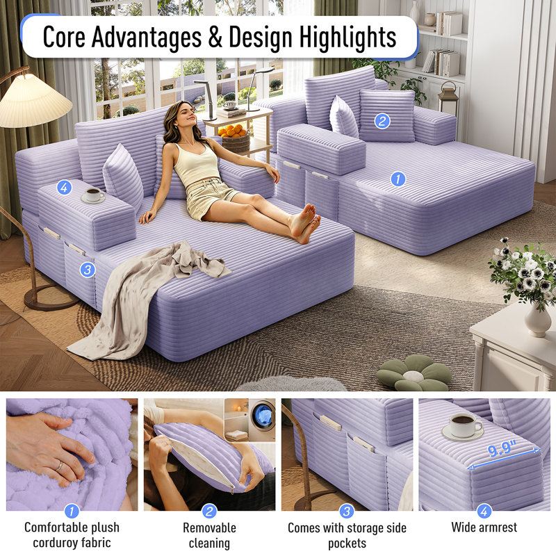 Ensemble de chaise longue surdimensionnée 2 pièces, Tissu mauve