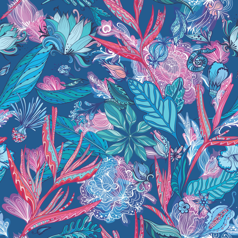 Kathlene " Pink And Blue Vector Tropical Pattern " by Kisika, 12" H x 12" W x 1.25" D