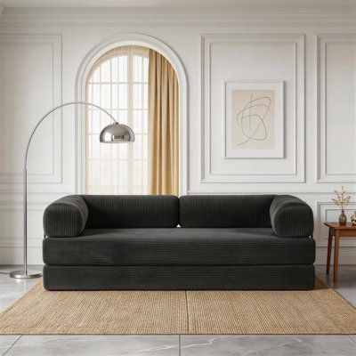Boneless Upholstered Compression Corduroy Convertible Sleeper Sofa Bed - Foldable Floor Couch With No Assembly