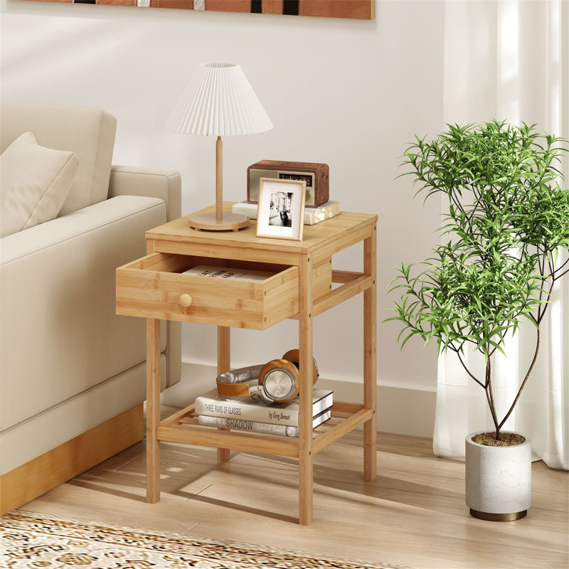 40cm W Bamboo / Rattan Bedside Table