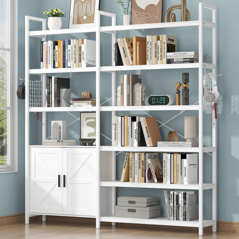 71.3" Industrial Bookshelf, Large 6-tier Triple Bookcase With Storage Cabinet, Metal Frame Furniture For Living Room, Bedroom, Home Office