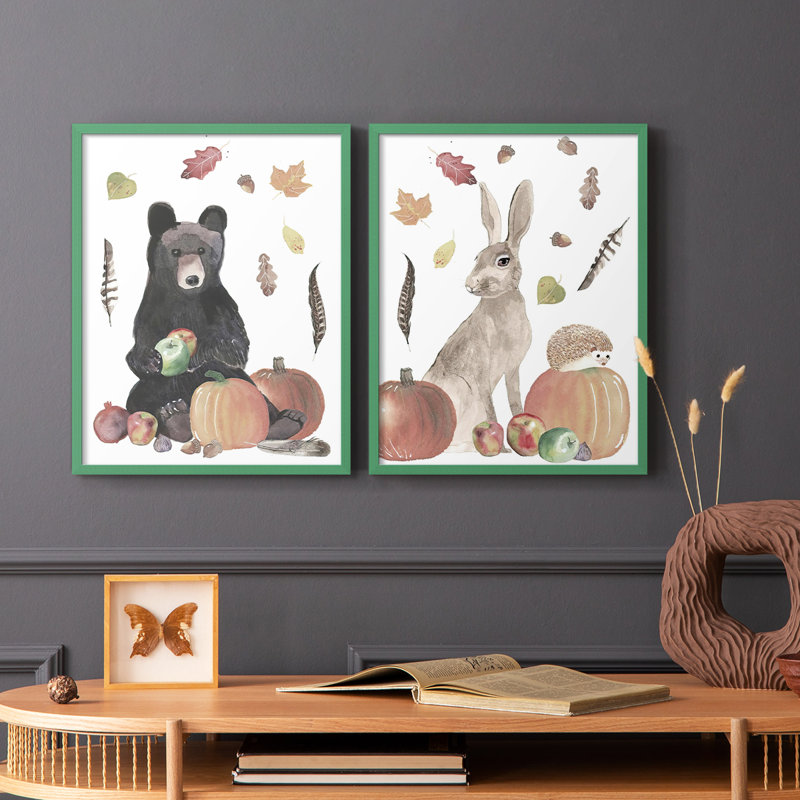 «CuteAutumnForestI», reproduction encadrée de qualité supérieure - prête à être accrochée - aucun clou requis - aucun clou requis