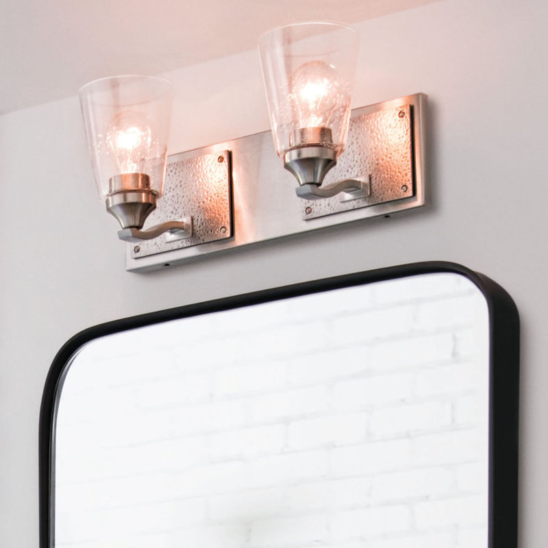 Brushed Nickel 2-Light Bathroom Wall Sconce with Clear Seedy Glass