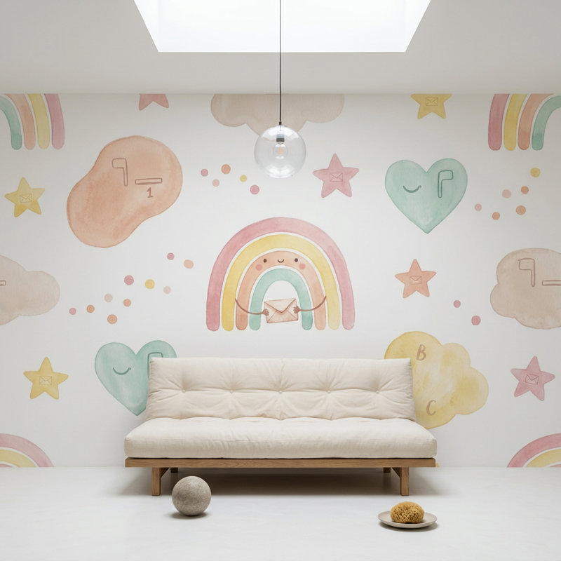 Papier peint blanc pastel amovible pour enfants, Non tissé, 120 po x 96 po