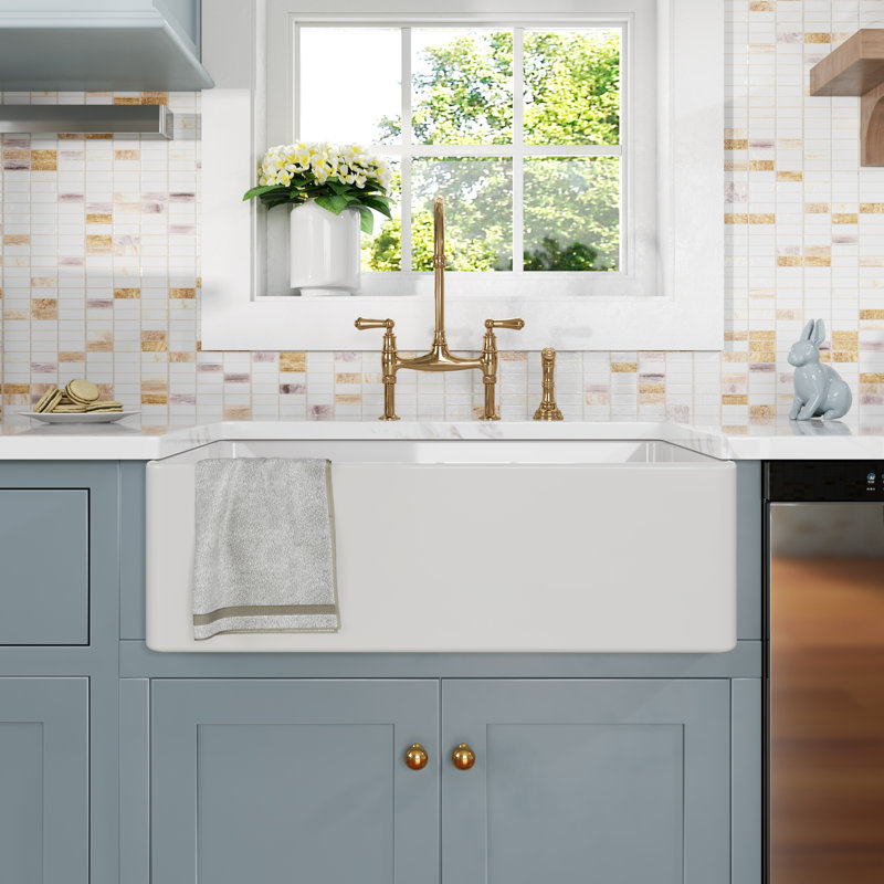 30 in. Farmhouse/Apron-Front Single Bowl White Fireclay Kitchen Sink with Bottom Grid and Strainer, White