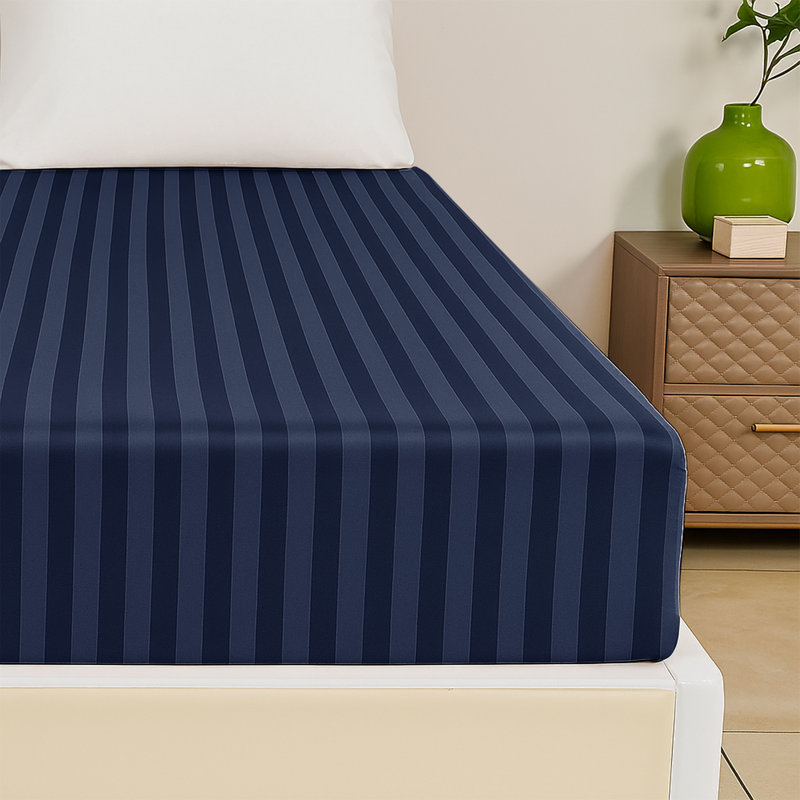 Tabbitha Striped Microfiber Standard Fitted Sheet, Single (3'), Navy