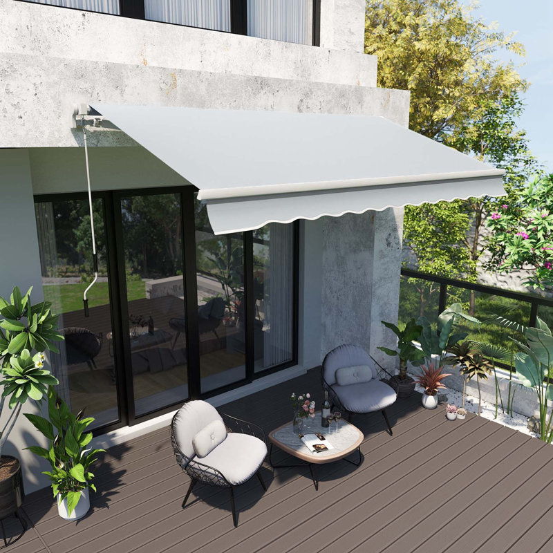 Outsunny Retractable Awning, Patio Awning Sunshade Shelter with Manual Crank Handle, 280gsm UV Resistant Fabric and Aluminum Frame for Deck, Balcony, Yard