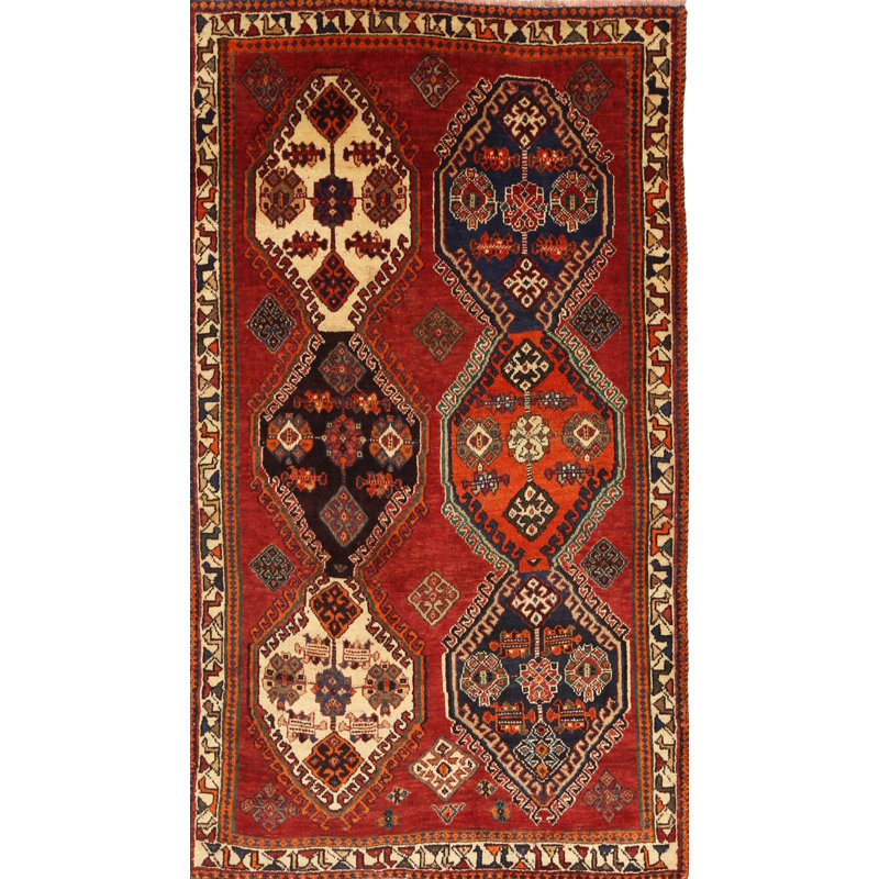 Tapis traditionnel rouge / noir Endrik, Rectangle 5 pi x 7 pi