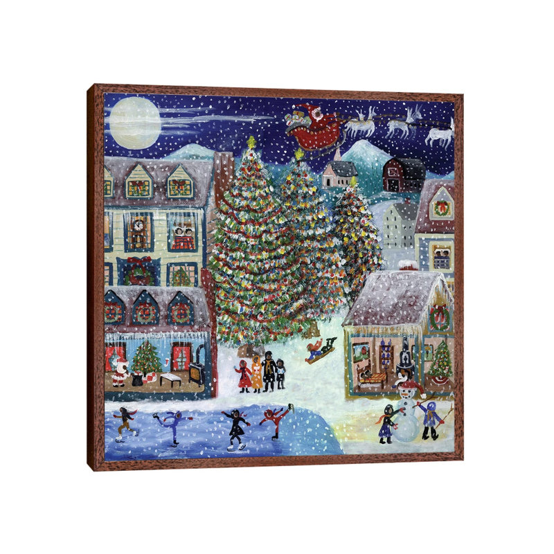 Santa Christmas Village by Cheryl Bartley - Print on Canvas, Classic Brown Wood Framed, 45.72 cm H x 45.72 cm W