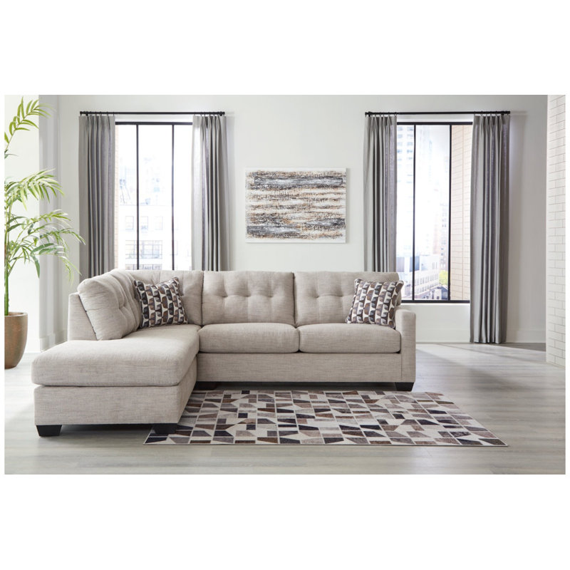 Canapé modulaire 2 pièces avec méridienne Armira, Polyester beige, Orienté à gauche (vu de face)