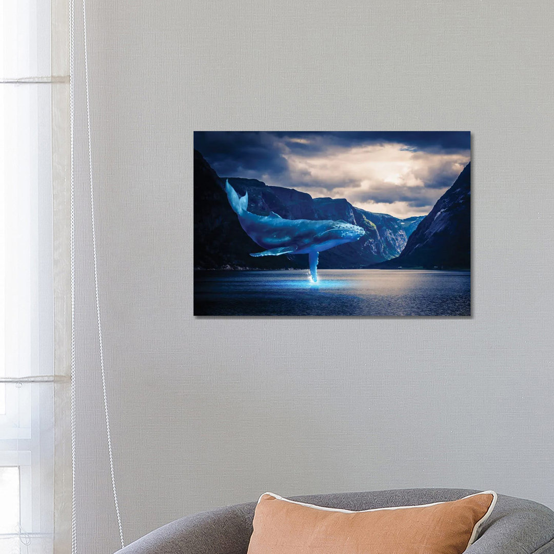 Whale Watching Lake Mountains by David Loblaw - Wrapped Canvas Print