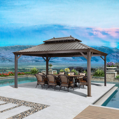 Gazebo With Galvanized Steel Roof Outdoor Permanent Hardtop Gazebo For Patio Lawn And Garden Large Pavilion