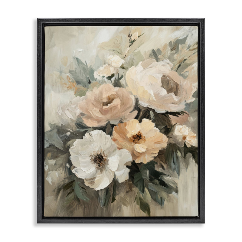  Brushed Spring Bouquet Floater Canvas Wall Art by Petal Prints Design, Jet Black Floater Frame, 21" H x 17" W