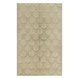 Vintage Distressed Rug, Beige And Green Floral Geometric Pattern - Rug & Kilim