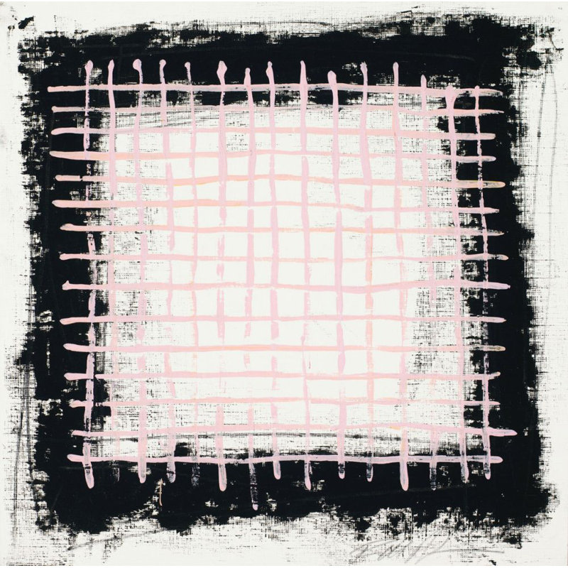 «Pink Grid» par Robert Robinson - Peinture encadrée sur papier