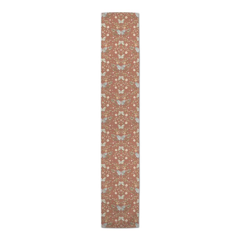 Anyela Rectangle Floral Polyester Table Runner, 72" L x 16" D, Rust Orange