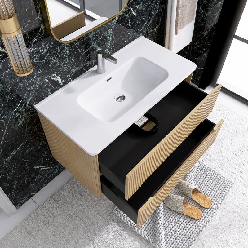 36 po W Meuble-lavabo mural, Chêne clair