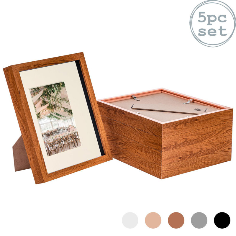 Nicola Spring - 3D Box Photo Frames - 8 x 10" with 4 x 6" Mount, Dark Wood/Ivory