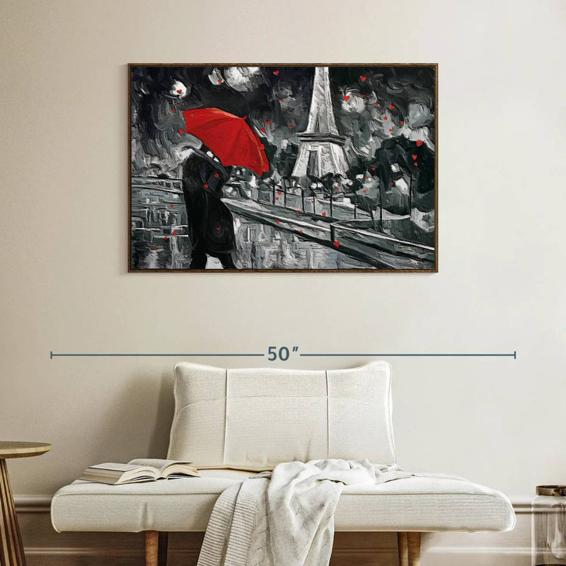 Paris Night Couple Pop, Cadre flottant en noyer, 40 po x 27 po