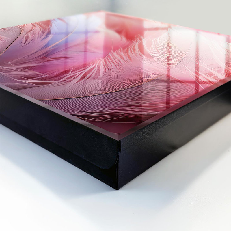 Wall mounted key box, Opens to the left, 30x30x5, White, feathers in pastel shades of pink and blue, 