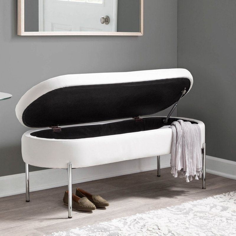Banc contemporain en métal chromé et similicuir, Blanc
