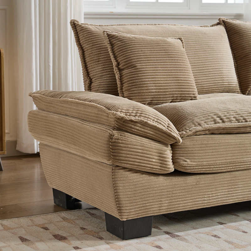 Renville 84" Upholstered Pillow-Top Arm Loveseat Sofa with 2 Throw Pillows, Khaki
