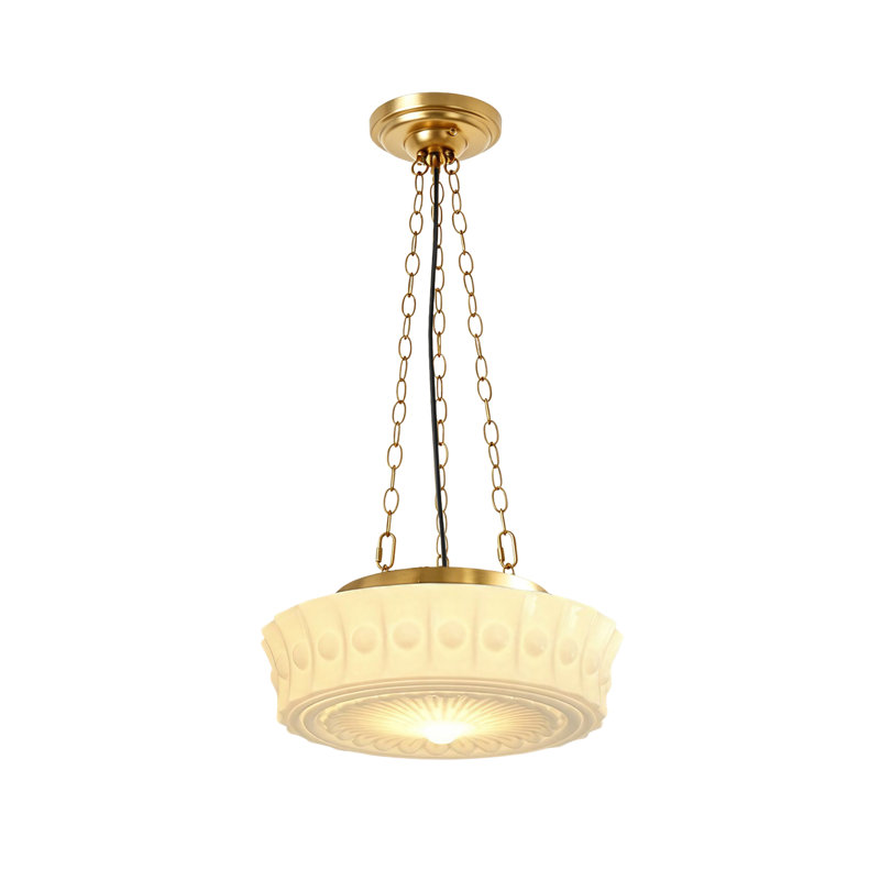 Luminaire suspendu en verre Milk, Chaîne en or,  Beige