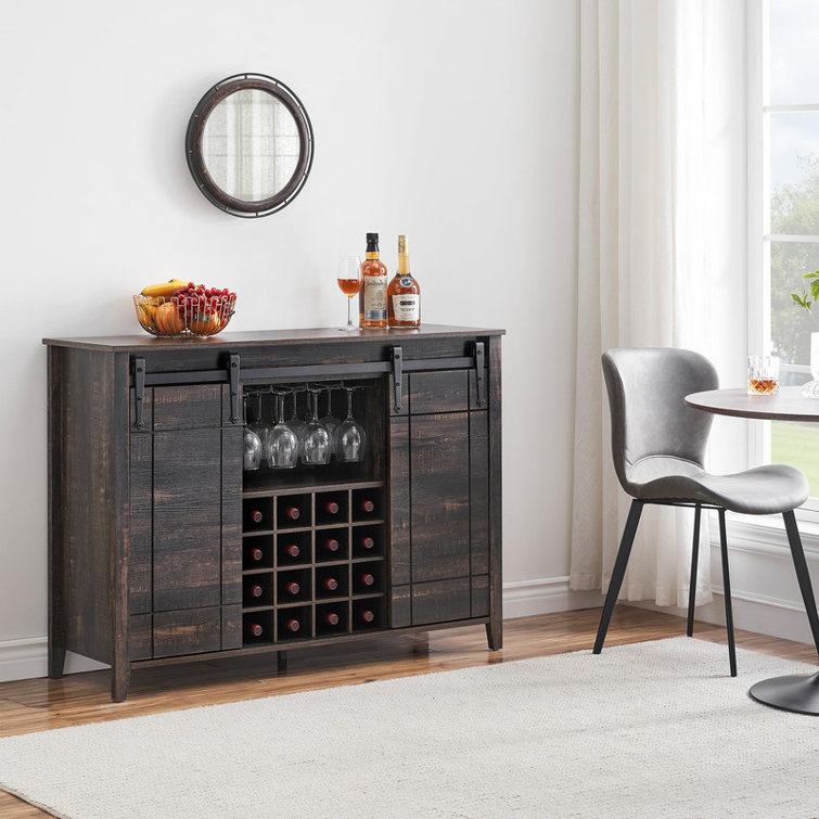 47" Fluted Wine Bar Cabinet with Glass Holder and Adjustable Shelves