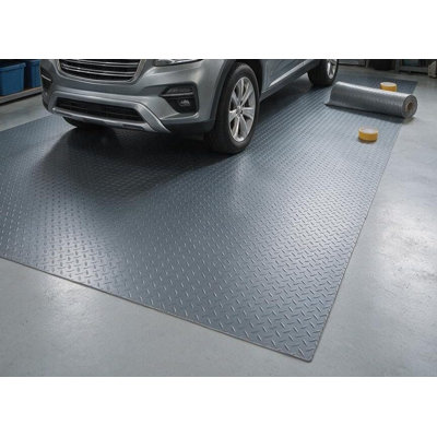 2mm Thick Diamond Plate PVC Garage Floor Mat, Non-Slip Waterproof Floor Protector Roll with Mounting Tape, Multipurpose Mat for Car, Motorcycle & Golf Cart Parking