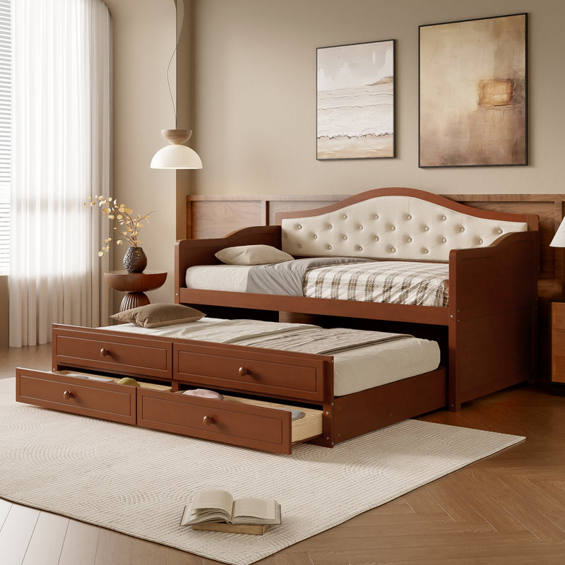 Twin Daybed With Trundle And 2 Drawers, Walnut