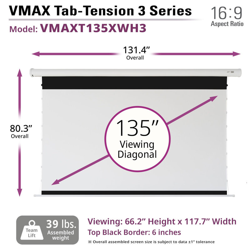 Écran de projection mural / au plafond VMAX Tab-Tension 3 Series, 135"