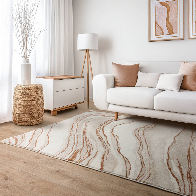Decara Quartz Abstract High-Low Terracotta/Beige Area Rug, Rectangle 160 x 230 cm