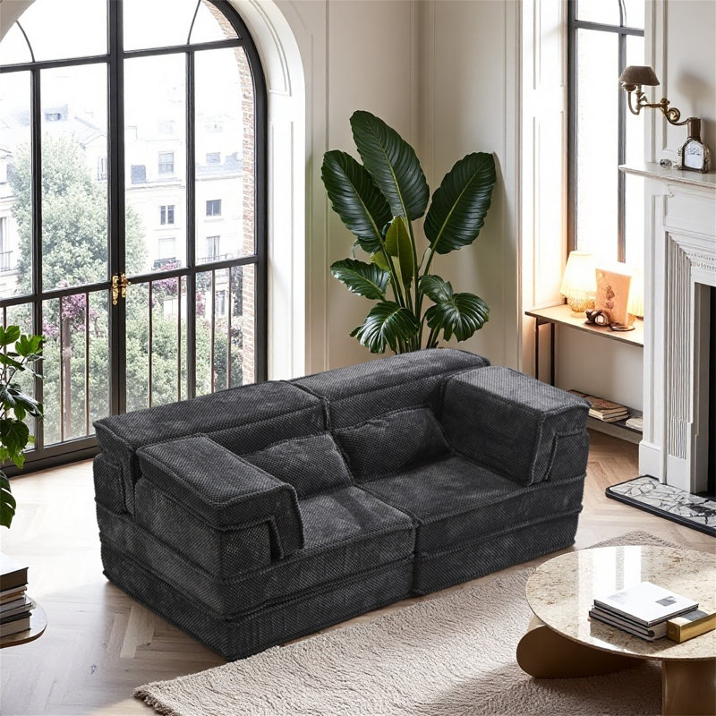 Canapé modulaire convertible sans os, Gris foncé