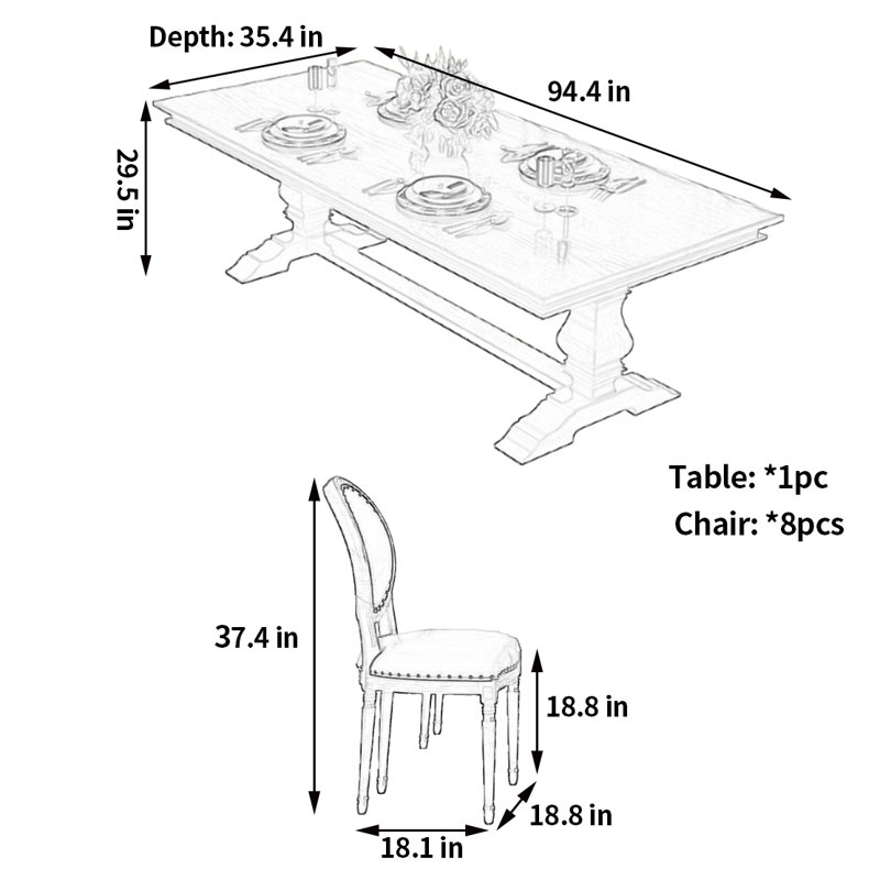 Retro - inspired Dining Table and Chairs, 29.50"H x 94.40"L x 35.40"W