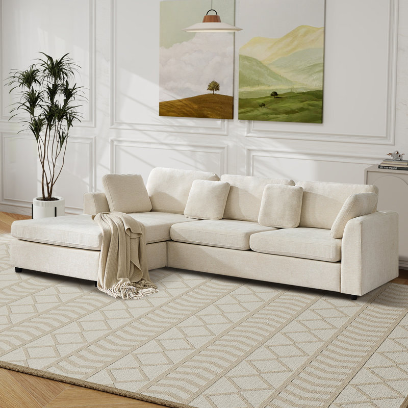 2 - Piece 108.7" Upholstered L Shape Sofa With Convertible Chaise, Cream