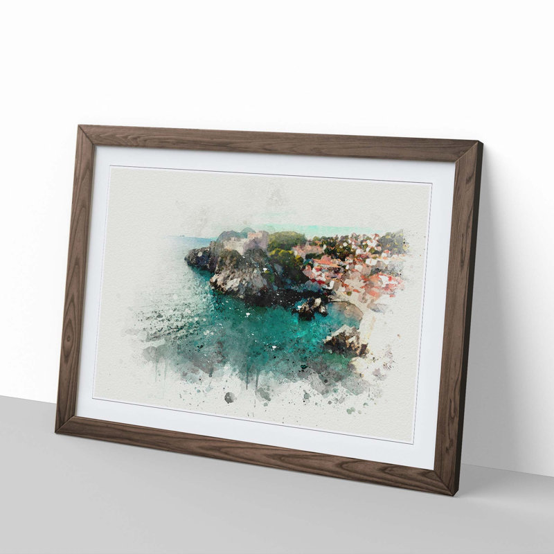 Walls of Dubrovnik in Croatia in Abstract - Picture Frame Graphic Art Print, 50cm H x 76cm W x 2cm D, Walnut