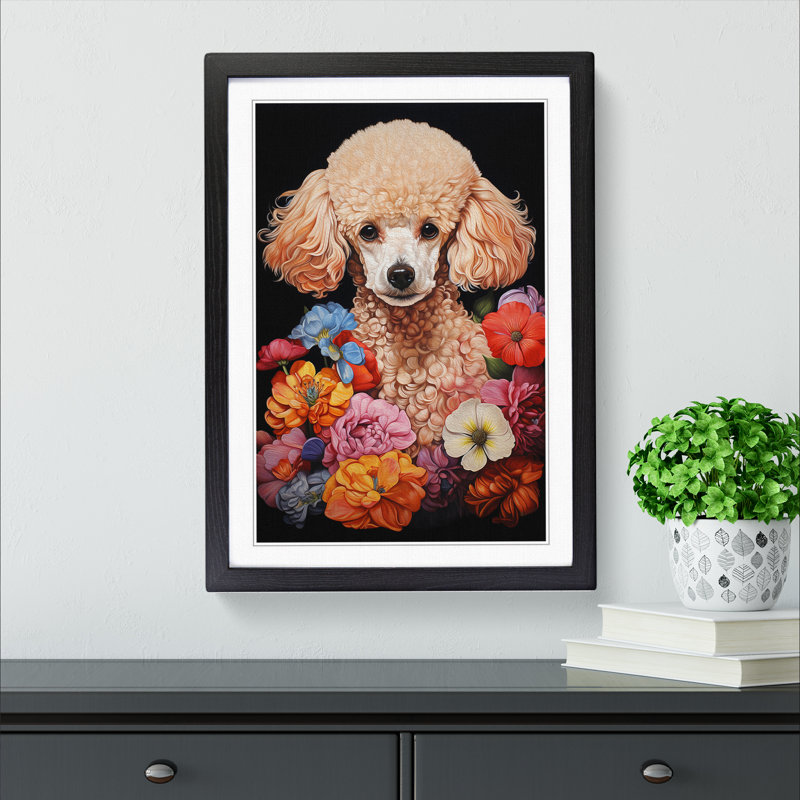 Poodle Informel - Single Picture Frame Print on Wood, Black , 46cm H x 34cm W x 2cm D