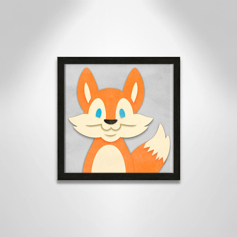 «Cheery Fox», impression sur papier, 12" H x 12" W x 1.18" D, Cadre boîte à grain de bois noir