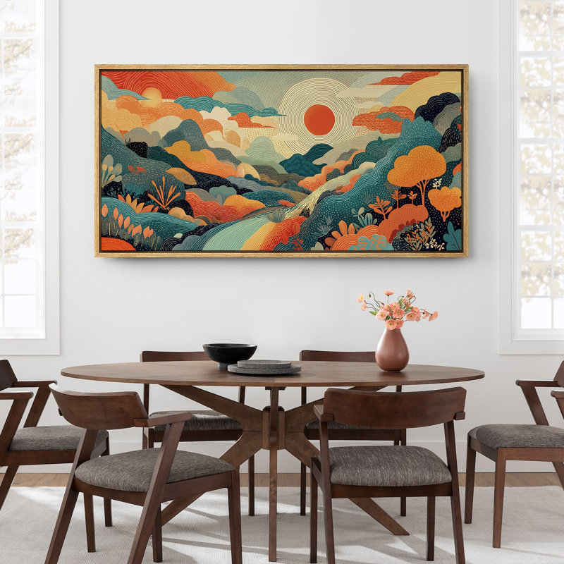 "Colorful Abstract Landscape Illustration" - très grande impression sur toile encadrée, H 30 po x l 60 po x P 1,5 po