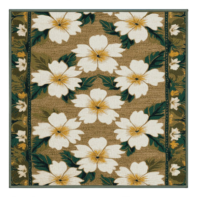 Washable Pikake Hawaiian Area Rug
