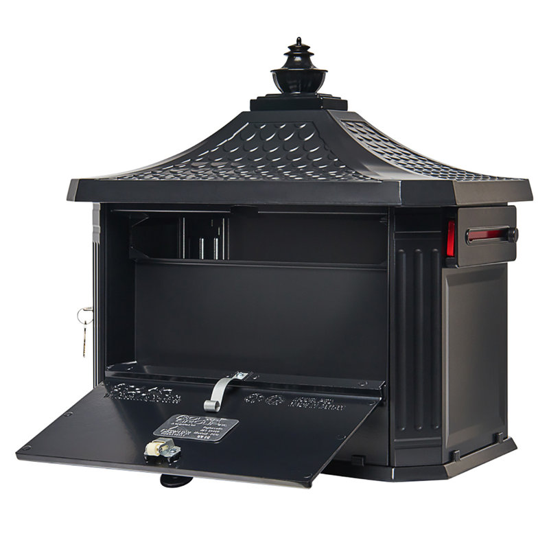 Large Black Lockable Aluminum Pedestal Mailbox with Post