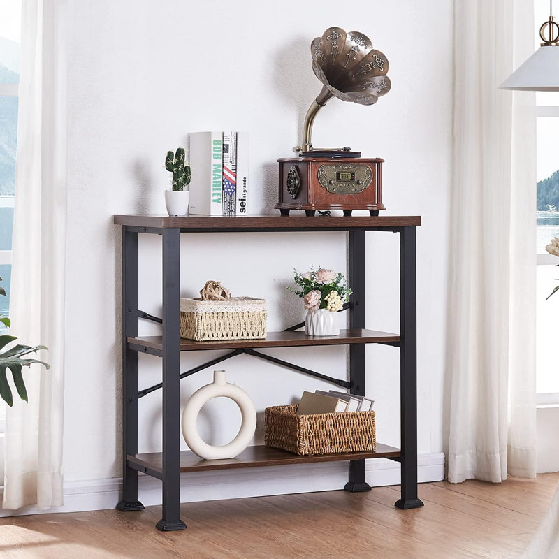 Black 3-Tier Adjustable Metal Frame Bookshelf
