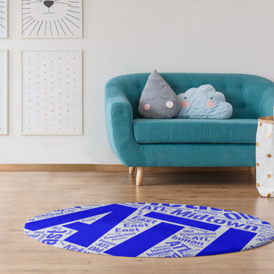 Tapis bleu de à tissage plat rand cites city barhood districts
