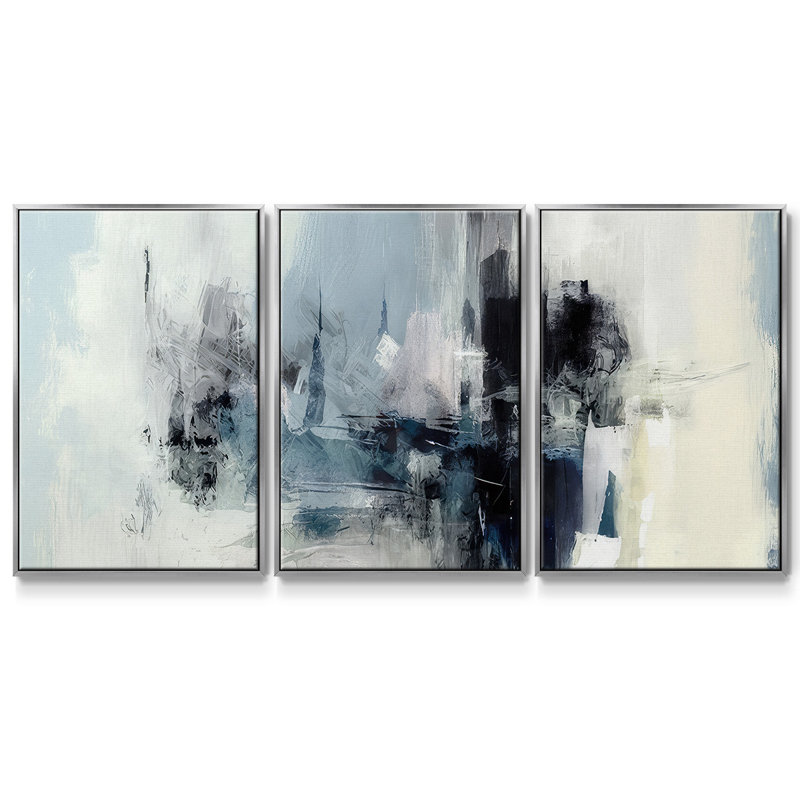 Winter Abstraction IV 3 pièces, Argent, H 40 po x l 78 po x P 2 po