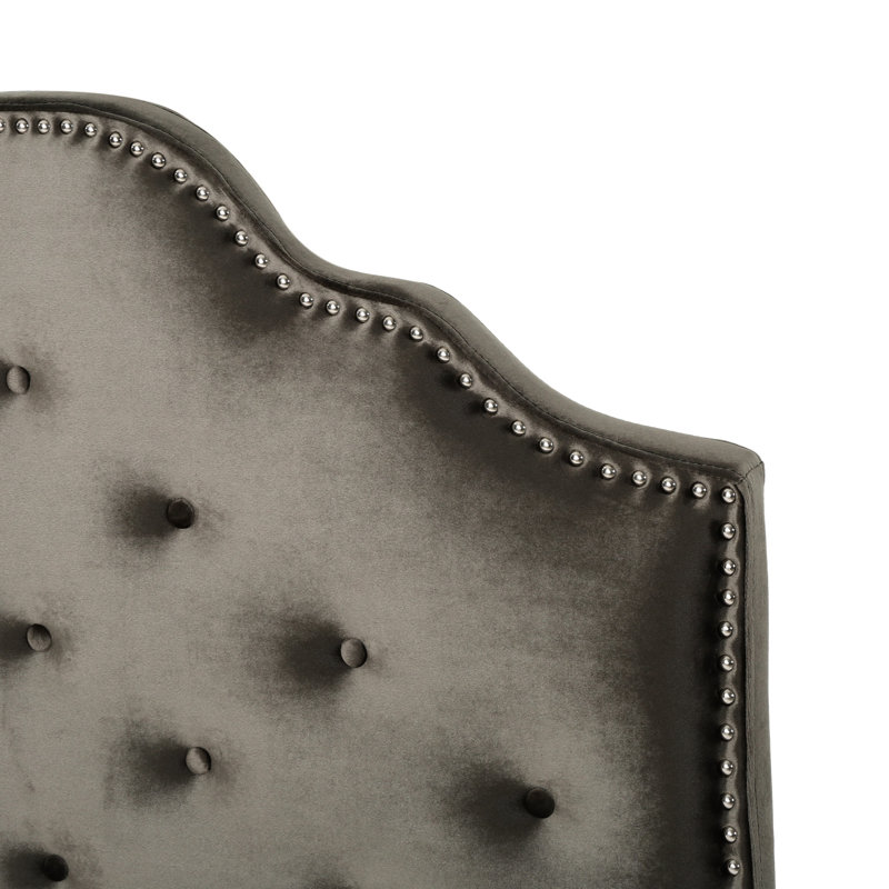 Grey Velvet Headboard For Queen&Full Sized, Showcasing Style, Button Diamond Stitch And Fascinating Nailhead Accents, Assembly Required With Fashionable Tufting Queen & Full Sized Beds