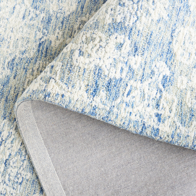 Rashea Ebony Hand Tufted Wool Cotton Floral Rug in Blue/Ivory, Rectangle 3' x 5'