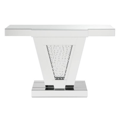 Wood and Mirror Console Table with Faux Crystals Inlay, Clear