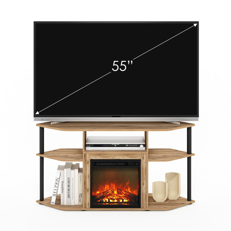 Meuble télé avec foyer électrique Beitske, Chêne Flagstaff